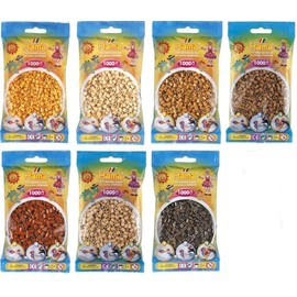 Hama Midi Ironing Beads Convulut Brown Tones (Brown 12, Dead Brown 20, Light Brown 21, Beige 27, Teddy Bear Brown 60, Cappuccino 75, Nougat 76) + Ironing Instructions with 3 Design Templates