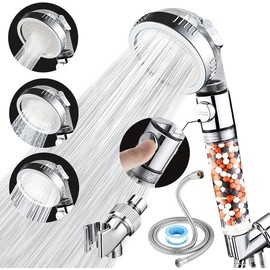 High Pressure Handheld Shower Head with Filter, Shower Head Kits with Hose and Bracket, Hard Water Softener Water Purifying Filtered Showerheads with Filter Beads - Color: Filtered Shower Head Set