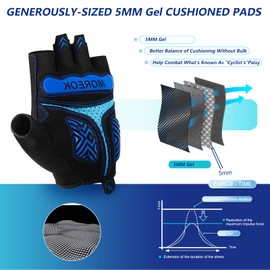 BIKINGMOREOK Cycling Gloves Bike Gloves Biking Gloves for Men Women,Half Finger Mountain Bike Gloves Workout Gloves Road Bicycle Gloves with 5MM Anti-Slip Gel Pads-Blue-S