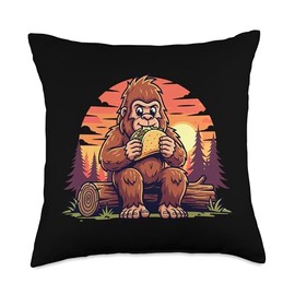 Taco Lover Bigfoot Vintage Design Gift for Men Women Kids Throw Pillow