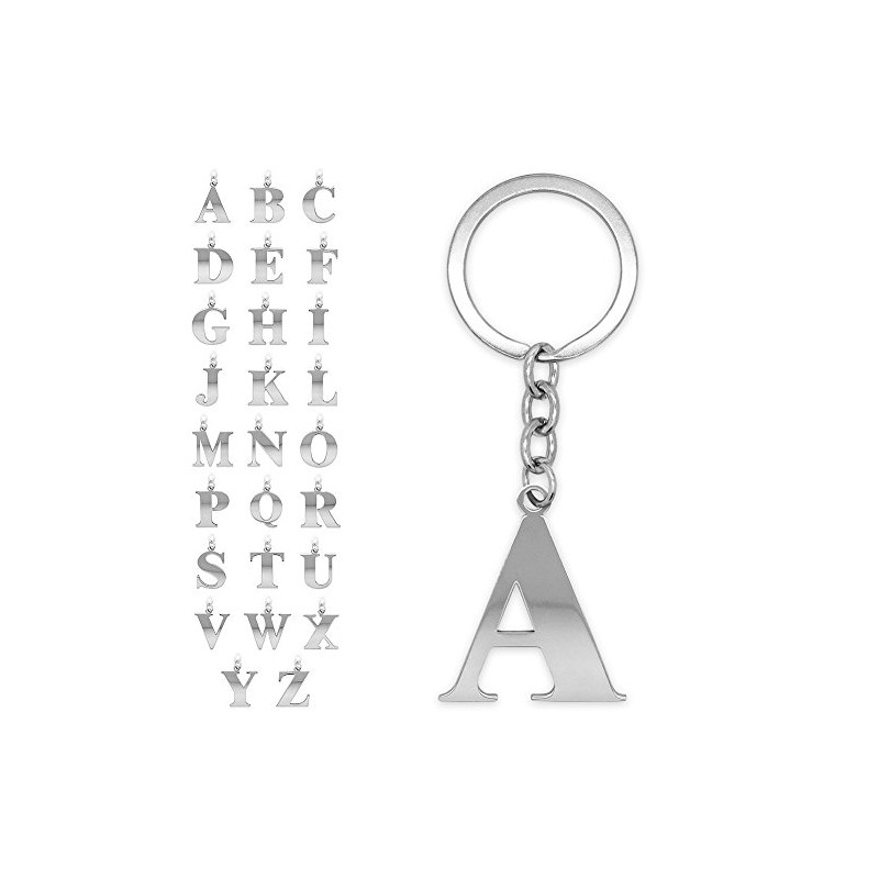 SoulCats Letter Keyring Silver A-Z Shiny Initials Keychain Stainless Steel,