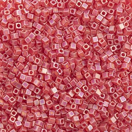 Miyuki Square/Cube Beads 1.8mm Ruby Transparent AB Matte 250 Gram Bulk Bag Japanese Glass Beads