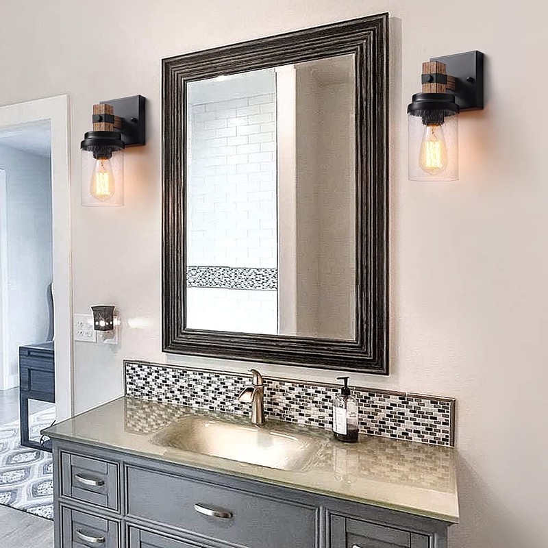 1-Light Rustic Wall Sconces Farmhouse Bathroom Light Fixtures Over Mirror,
