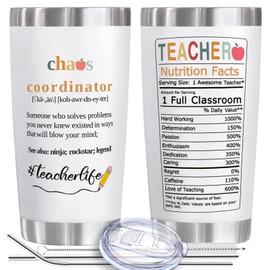 EchoMaven Gifts for Teachers Women - Teacher Appreciation & Gifts Cup for End of School Year, Christmas, Birthday - Chaos Coordinator Teacher Tumbler for Women - 20 oz White