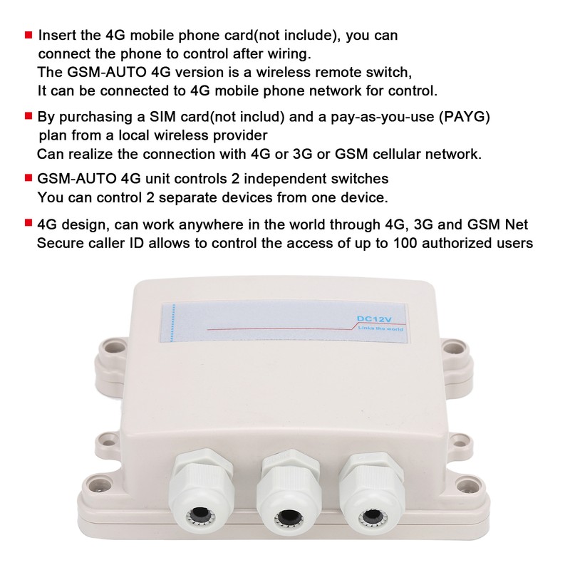 Double Channel Remote Controller Wireless Waterproof GSMAUTO4G for 4G/3G/GSM DC