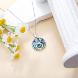 CTIEIP 0.05 Cttw Diamond Taurus Zodiac Sign Necklace with Abalone Shell for Women S925 Sterling Silver 12 Constellation Coin Disc Necklace Pendant