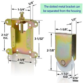 Sliding Mirror Closet Door Rollers Replacement Hardware Fits Contractors Part #W8020C Wardrobe Doors Wheels, 2-1/2" Vertical H.C., 1-1/2" Nylon Concaved Ball Bearing Wheel, 4 Pack