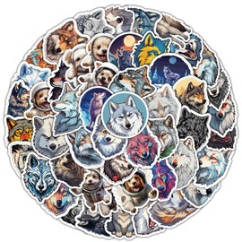 Wolves and Dogs Stickers Wolf and Dog Stickers Pack of 50 Skateboard Graffiti Stickers Motorcycles Bicycle Snowboard Luggage Laptop Car Suitcase for Children and Teenagers Waterproof Vinyl Stickers