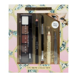 Paris Hilton Brow Collection Set - Make Up Kit Includes Eyebrow Palette, Eyebrow Pencil and Highlighter, Spoolie and Tweezer - Long-Lasting - 5 pcs