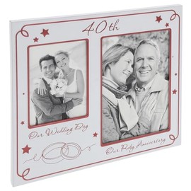 Shudehill Giftware Then & Now Collection Sentimental Photo Frame - Engaged & Wedding Mr & Mrs, Anniversary 25th Silver, 40th Ruby, 50th Gold Gift Ideas With Meaningful Message (40th Ruby)