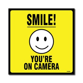 (4-Pack) Smile! You Are On Camera Sign, 5.5 X 5.5 inches, Vinyl Sticker Sign