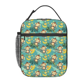 SIUKUS Insulated Lunch Box for Kids Boys Girls, Reusable Lunch Bag for School, Office, Work, Picnic, Travel, Monkeys and Tropical Fruits Lunch Box