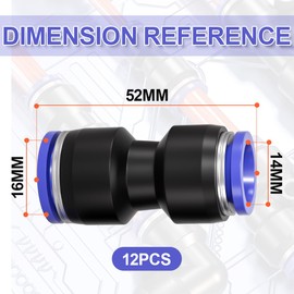 Bwintech 12 Pcs 14mm to 16mm Pneumatic Straight Reducing Push to Connect Adapter Quick Release Reducer Fittings (PG14-16)