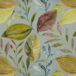 Kt KILOtela - - Fabric Digital Print, Half Panama Organic Cotton, Oeko-Tex Standard 100-100 cm Length x 280 cm Width, Long Island, Leaves - Green, Yellow, Pink - 1 metre