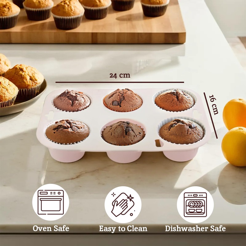 Premier Housewares Elegant Pink Muffin Tray, Easy to Clean Silicon