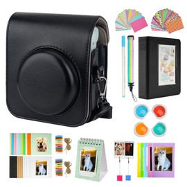 Risou Mini 12 Camera Accessories Bundles Compatible with Instax Mini 12. - Kit Includes: Camera Case/Photo Album/Filters/Wall Hanging Frames/Stickers/Pen(12 in 1) (Black)