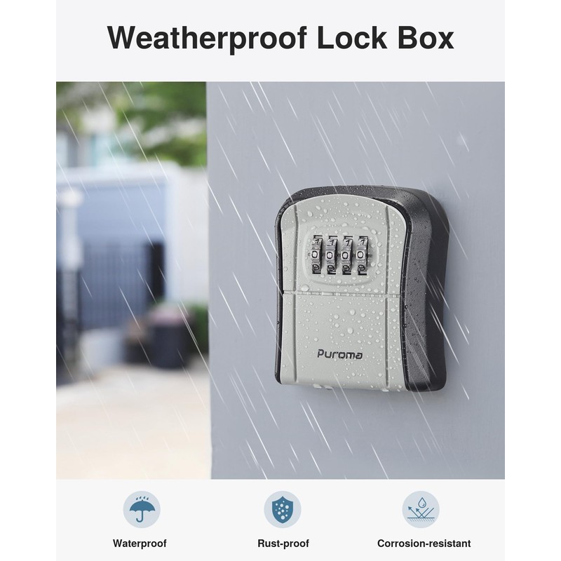 Puroma Key Lock Box Combination Lockbox Wall-Mounted Key Storage Box