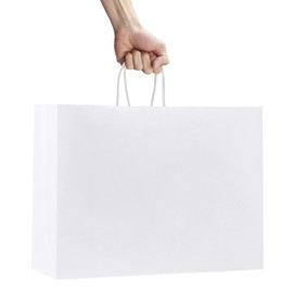 MESHA Gift Bags White Paper Bags 50pcs 16x6x12 Inches Kraft Paper Bags with Handles Bulk,Shopping Bags for Grocery, Merchandise,Large Recycled Paper Bags,Retail Bags For Small Business