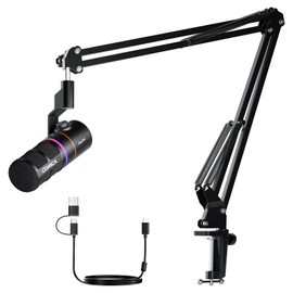COMICA EJoy D10(A) USB/XLR Dynamic Gaming Microphone – Boom Arm Mic with Noise Cancellation, Real-Time Monitoring, Muting, RGB Professional Studio Mic for Gaming, Streaming, Podcast, Recording (Black)
