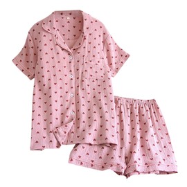 Women Summer Seersucker Pajama Set, Soft Thin Comfortable Lapel Short Sleeve Sleepwear Home Outfit, Satin Pyjamas For Women, Pj Shorts Set, Ladies Comfort Lounge Wear Nightwear