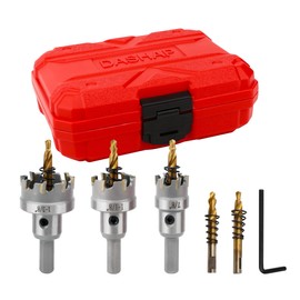 dashap 5PCS Hole Saw Kit with Case, Carbide Hole Cutter Set for Metal, TCT Hole Saw Set for Hard Metal Plastic and Wood, Within 7/8" to 1-3/8" Cutting Diameter