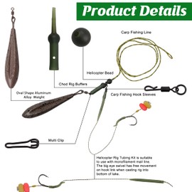 Carp Fishing Rigs Hair Rigs Kit Carp Rigs Tackle Kit Carp Swivels Hooks Casting Weights Corn Bait Leader Line Carp Fishing Hair Rigs Set(Type A)