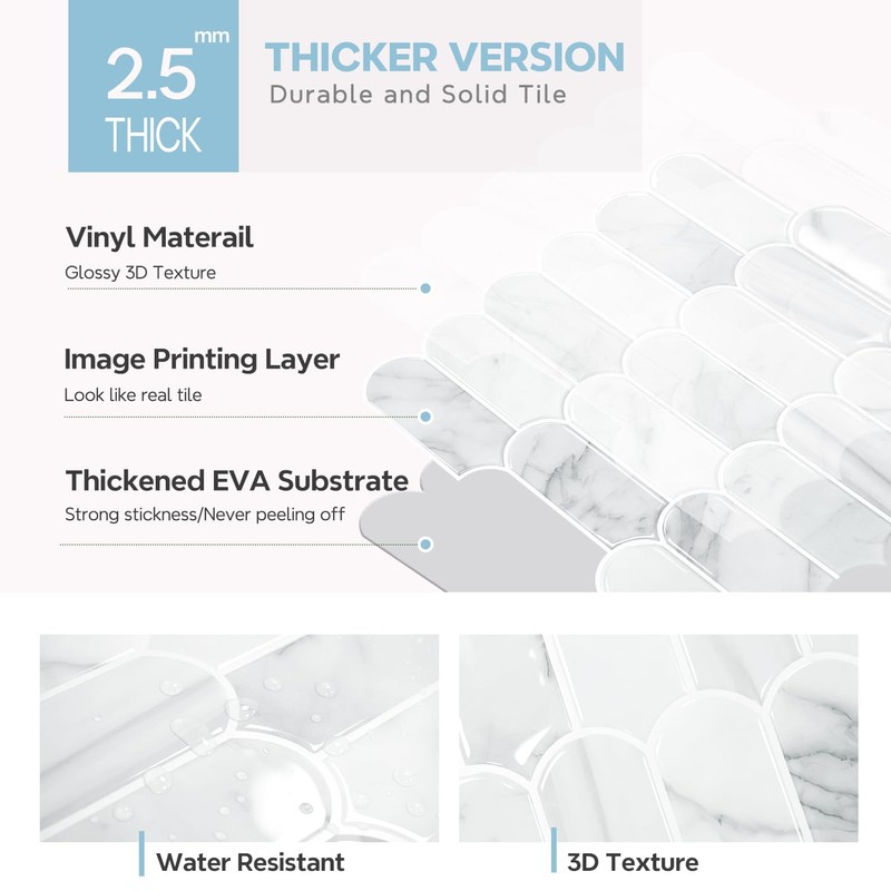 Vamos Tile Upgraded Thicker Design Peel and Stick Backsplash Tile,