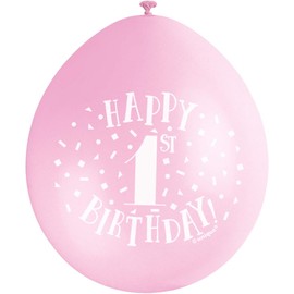 Happy 1st Birthday White & Pink Latex Balloons (22cm) Pack of 10 - Festive & Fun Party Decorations
