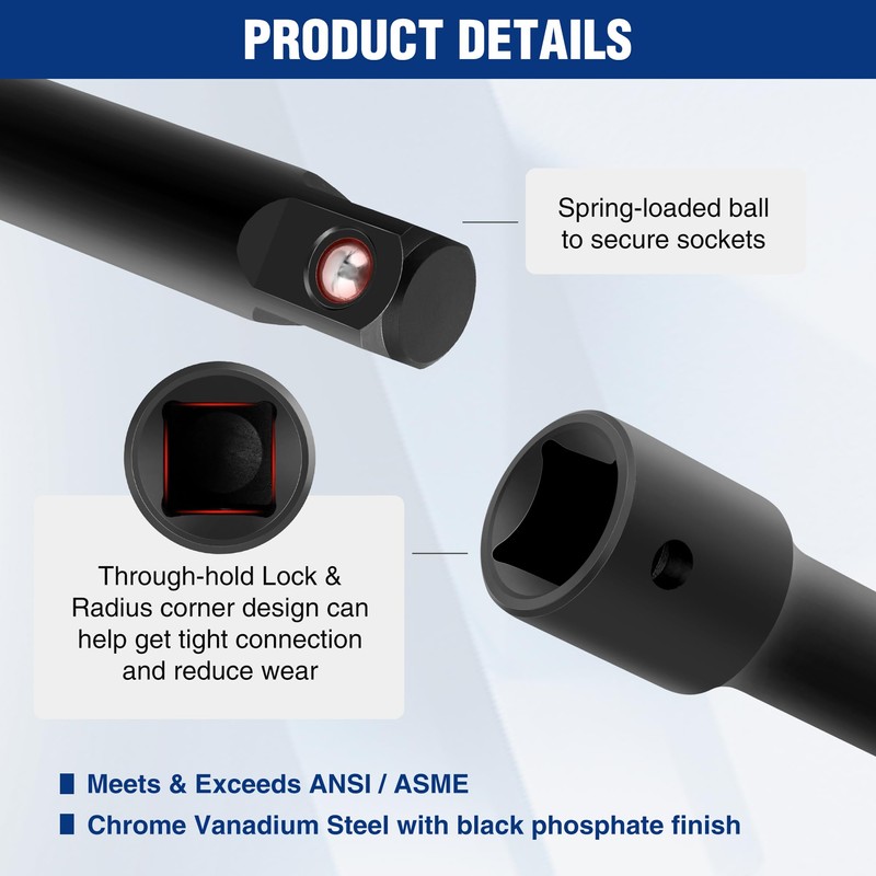 WORKPRO 3/8" Drive Impact Extension Bar Set, 3 PCS Socket