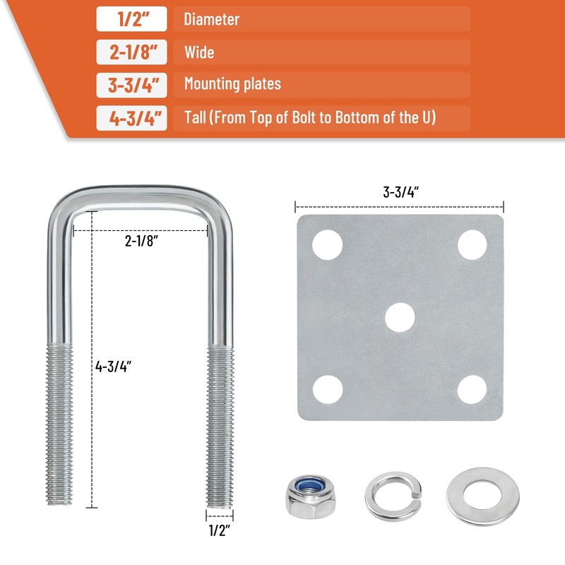 Racewill U Bolt Kit for Boat Trailer Axle Leaf Springs,