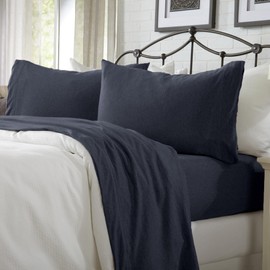 4 Piece Jersey Knit California King Cotton Blend Navy Sheet Set | Ultra-Soft T-Shirt Jersey Bedding Sheets & Pillowcases | Heathered, Breathable, All Season Bed Sheets (Calking, Navy)