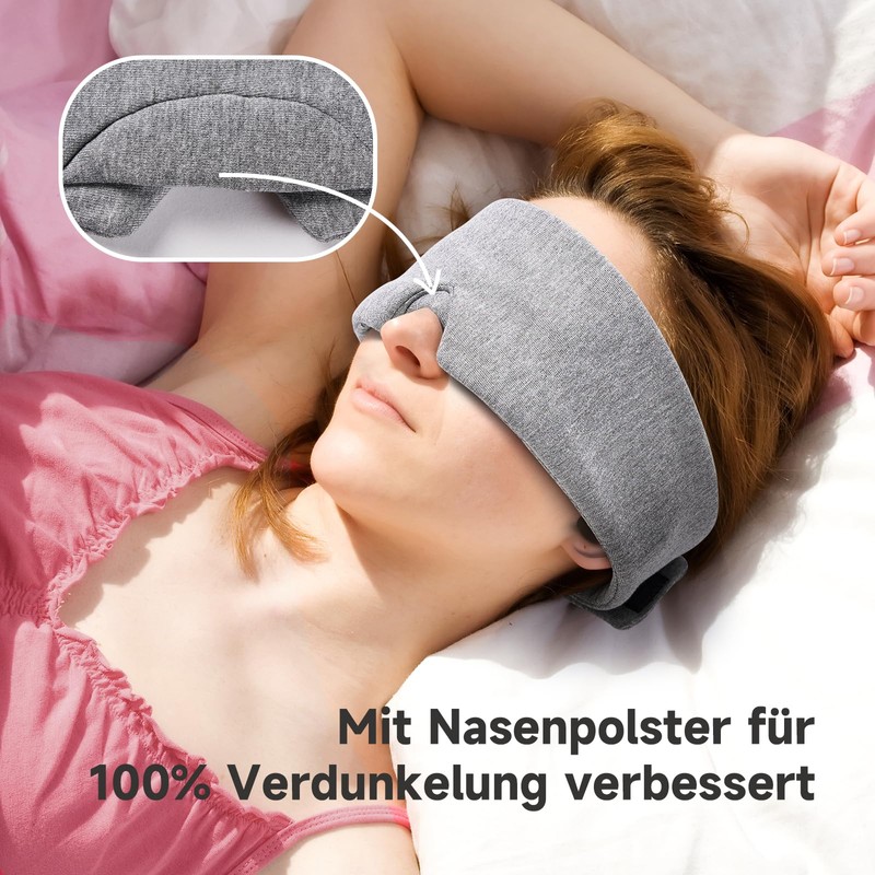 Umisleep Schlafmaske, Premium-Modal-Baumwolle, Lichtblockierend, Bequemes Konturdesign, Verstellbare Einheitsgröße Long Cotton,Grau