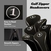 Black Golf Zipper Head Covers Driver 1 3 5 7