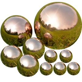 Nerien Gazing Ball, Stainless Steel Garden Mirror Globe, Polished Ornament Sphere, Hollow Floating Reflective Hemisphere, for Home Outdoor Pond Housewarming Swimming Pool Decoration, Rose Gold, 10Pcs
