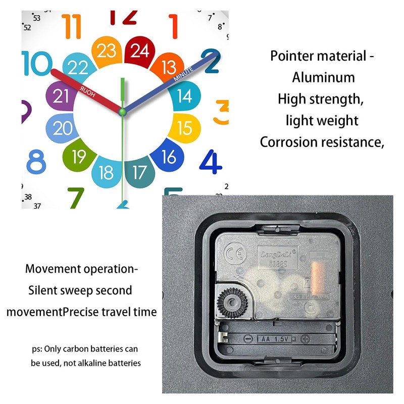 XFM Kids Wall Clock12 Inch Silent Non Ticking Kids Teaching