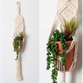Bornbridge Macrame Plant Hanger - Artificial Succulents in Hanging Planter - Artificial Succulent Plants - Indoor Hanging Plants - Macrame Plant Holder - Hanging Succulent Planters (1 Pack, Aria)