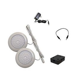 Infinity Green Lighting IG-PLC09-30K-WH-KIT2 LED Under Cabinet Puck Light KIt,UL Listed (2 white LED puck light 3000k,1 adaptor, 2 male cables, 1 4-slots cable splitter box)