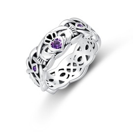 Seiyang Claddagh Ring for Women Sterling Silver Claddagh Birthstone Ring Irish band (Amethyst, 9)
