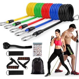 GOCART WITH G LOGO Resistance Bands, Exercise Bands Include 5 Different Levels Exercise Bands, Door Anchor, Foam Handles, Ankle Straps and Carrying Bag for Workout (Multi Color)