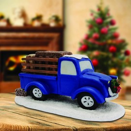 Crosslight - Blue Truck Figurine Christmas Village - Indoor Miniature Christmas Holiday Winter Town Santa Decoration