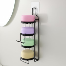 4 Tier Soap Dish for Shower, Wall Mounted Bar Soap Holder with Caddy Adhesive, Self Adhesive & Freestanding Draining, for Storage of Shampoo Bar, Razor, No Drilling, Black, 1Pack