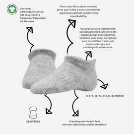 bistyle Baby Grip Ankle Socks 6 Pairs | Newborn Infant Toddlers Socks Seamless Cotton | Kids Boys Girls Ankle Socks (US, Age, 12 Months, 24 Months, Grey)