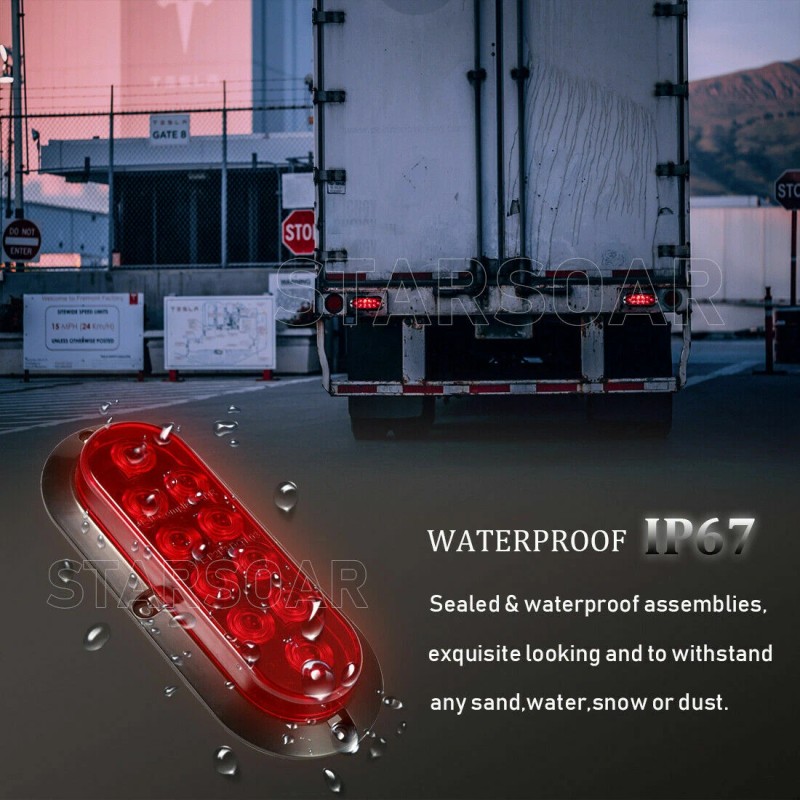 2Pcs 12V LED Truck Trailer Stop/Turn/Tail Brake Lights 6" Oval