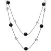 COOLSTEELANDBEYOND Black Statement Necklace Two-Strand Long Chains with Transparent Crystal