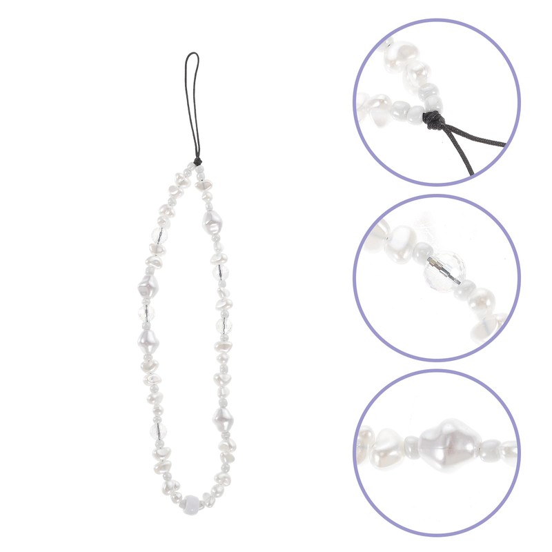 Pearl Decor Beaded Phone Charm Cell Phone Anti-Lost Wrist Strap