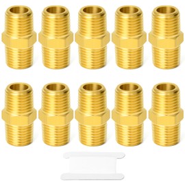 GASHER 10PCS Brass Pipe Fitting, Reducing Hex Nipple, 1/8-Inch Male BSP x 1/8-Inch Male BSP