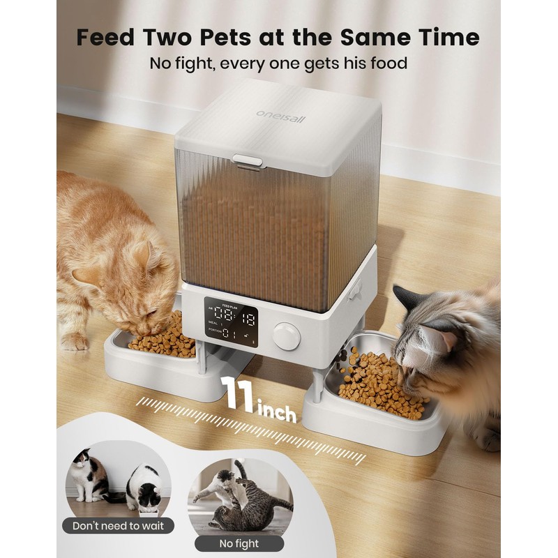 oneisall Automatic Cat Feeder for 2 Cats, 20 Cups/5L Automatic