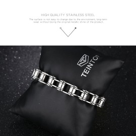 Keybella Men's Stainless Steel Bicycle Chain Bracelet, 13 mm Wide Biker Links Link Wrist Polished Curb Chain Bracelet Biker Motorcycle Chain, Black Silver, Stainless Steel, Without Stone