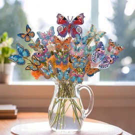 DISDADA 20 Pieces DIY Diamond Painting Butterfly Flower Stake Sets, Diamond Painting Kit for Flower Pot, Outdoor and Indoor Balcony Decoration, Butterfly