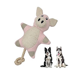 PawfectPals Squeaky and Durable Dog Chew Toy with Rope Tail (Pig)